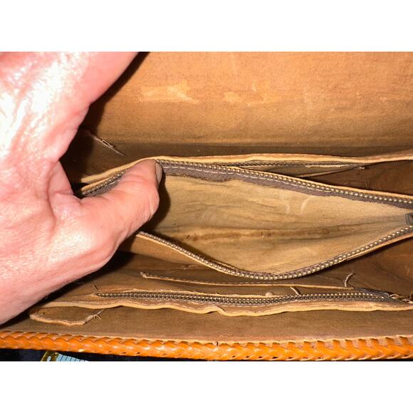 VINTAGE UNIQUE TURQUOISE LARGE WESTERN TOOLED LEATHER BAG! - Picture 10 of 11